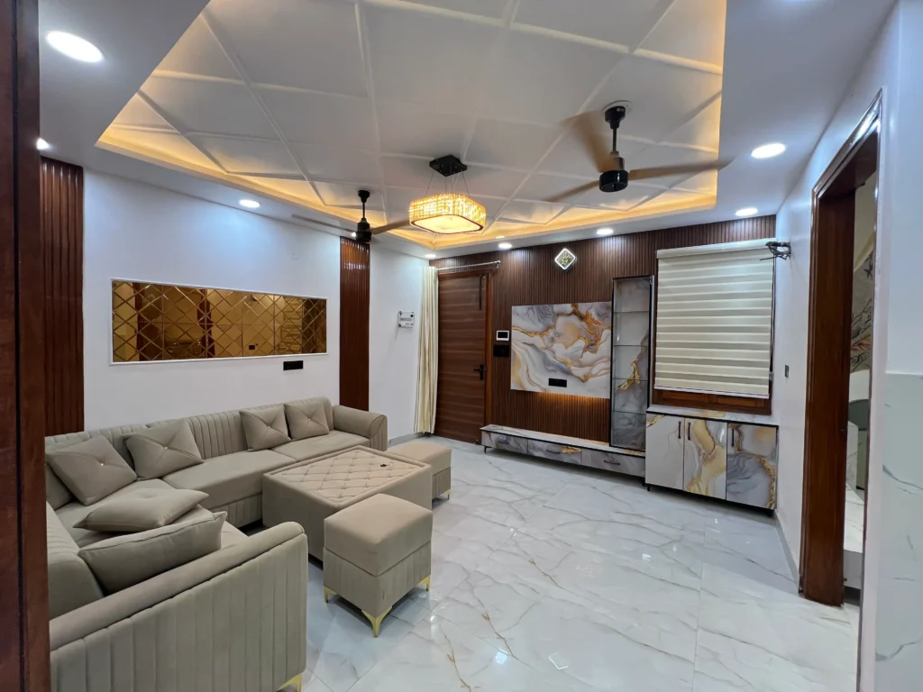 3BHK flat in Uttam Nagar, West Delhi, with spacious rooms, a modular kitchen, and a balcony view